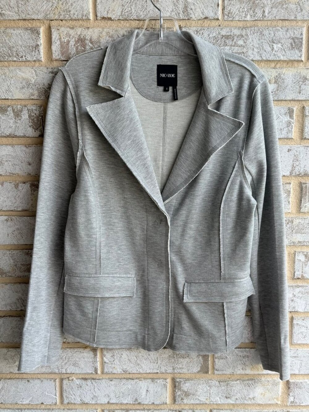 Nic & Zoe Long Sleeve Collared Snap Button Up Gray Distressed Jacket Size S